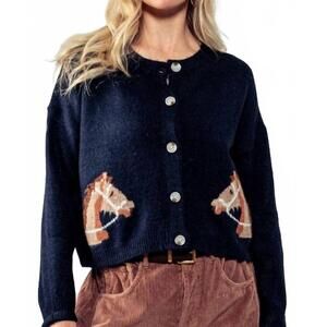 NEW TREND:NOTES horse relaxed cardigan in blue